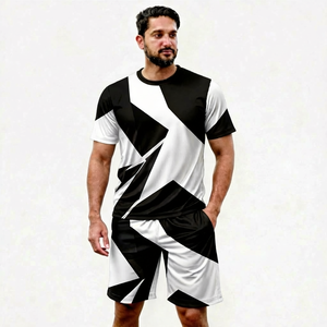 Men's Geometric Printed T-Shirt And Shorts <b>Set</b> Quick Dry <b>Knitted</b> Summer Outfit - Product Image 4