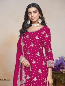 Dernier modèle de costume Sharara en Chinnon brodé de sequins, Salwar Kameez, vêtements indiens et pakistanais pour mariages et festivals - Product Image 5
