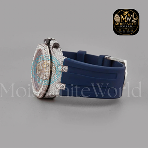 Luxury Antique Simple Iced Chronograph <b>Watch</b> Full Moissanite Bezel <b>Mens</b> Mechanical 20mm Band 42mm <b>Black</b> Silicone Rubber Strap - Product Image 2