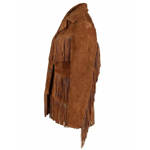 <b>Men's</b> Brown <b>Suede</b> Leather <b>Jacket</b> With Fringe Turn-down Collar Casual Winter Wear Wholesale - Product Image 1