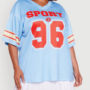 Jersey de Fútbol Americano de Malla Ligera de Alta Calidad para Mujer, Corte Holgado, Cuello en V, Manga con Rayas en Contraste, Sublimación Personalizada al por Mayor - Product Image 4