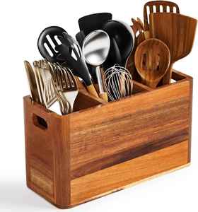 Organizador de utensilios de cocina de madera, caja de almacenamiento de cubiertos para encimera, soporte para cucharas, tenedores y cuchillos, organizador de vajilla - Product Image 2