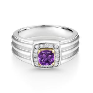 Amethyst Cushion Cut Certified Prong Set Unisex <b>Ring</b> <b>925</b> Sterling <b>Silver</b> Luxury 18K Gold Plated Purple Gemstone Engagement - Product Image 4