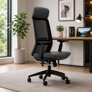 Chaise de bureau ergonomique en maille avec support lombaire 4D, dossier ouvert, pivotante, style moderne, réglage de la hauteur électrique, base métallique pour bureau à domicile - Product Image 1