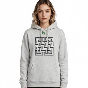 Sudadera con Capucha Unisex NEXTEX con Estampado de Laberinto Geométrico Negro, Bolsillo Canguro y Cordón Ajustable - Product Image 1