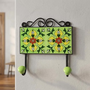 Beads Art Multifunctional Rustic Green Ceramic Tile Wall Coat <b>Hook</b> Pottery for Home Decorative <b>Hooks</b> & <b>Rails</b> - Product Image 1