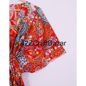 Robe longue courte 100 % coton écologique faite à la main pour femme, style bohème, kaftan de créateur, collection été 2025, motifs multiples doux, rose, pour soirée - Product Image 4