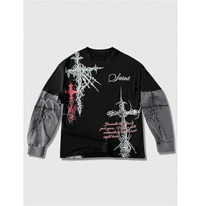 Camisetas de Manga Larga con Estampado Gráfico para Hombre, Estilo Y2K, Cuello Redondo, 2 en 1, Camisetas de Moda Urbana - Product Image 2