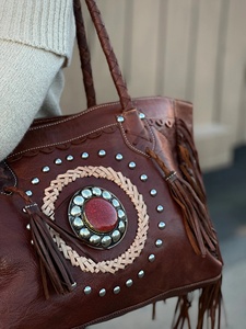 Premium Genuine Leather Fringe Handbag for Women – Vintage Boho Style Shoulder <b>Bag</b> with Tassels & <b>Studded</b> Detail - Product Image 4