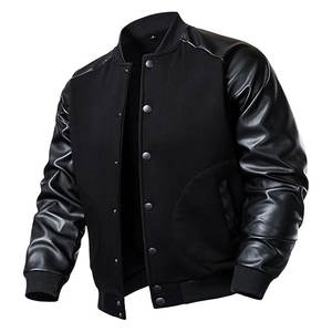 Chaqueta de béisbol estilo universitario para hombre, mezcla de algodón, con mangas de piel sintética, estilo bomber clásico, informal y deportiva - Product Image 1