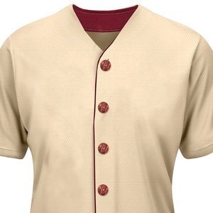 Maillot de baseball unisexe pour adulte, manches courtes, couleur crème unie avec boutons rouges et col en V, coupe classique, polyester, sport - Product Image 2
