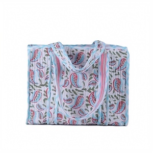 EcoDari Large <b>Waterproof</b> Quilted Cotton Tote Bag Solid Color Blue for White Textile Beach Shopping Bag Zipper Closure Hand - Product Image 1