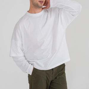 เสื้อยืดผู้ชายแขนยาวสองชั้น ดีไซน์ทันสมัย สีสันตามสั่ง ผ้าฝ้าย 100% ระบายอากาศได้ดี ทรงหลวม สวมใส่สบาย - Product Image 5