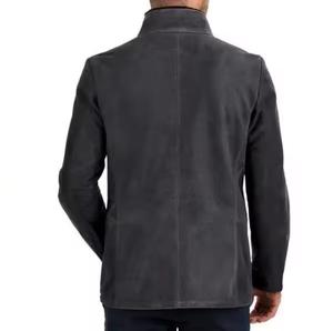 Men's PU Leather Bomber Jacket Stand Collar Zipper Closure Solid Color Windproof Casual <b>Winter</b> <b>Fleece</b> Lining Slim - Product Image 2