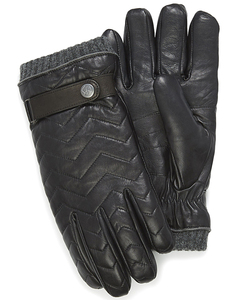 Gants en cuir noir pour homme, isolés thermiquement, pour usage extérieur, design matelassé avec fermeture à bouton-pression - Product Image 3