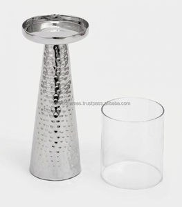 Handmade Hammered Silver Metal <b>Candle</b> <b>Holder</b> with <b>Hurricane</b> <b>Glass</b> Cylinder Pillar Candlestick Wedding Decor Wholesale - Product Image 3
