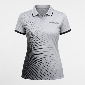 Polo de Manga Corta para Mujer con Logotipo Personalizado, Color Gris Plateado con Degradado de Puntos, Secado Rápido, Sublimación, Ropa Deportiva de Golf - Product Image 4