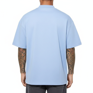 T-shirt Homme Uni Tricoté Lourd 300 GSM 100% Coton Coupe Oversize Épaules Tombantes Col Mock Rib Streetwear Vierge Vente en Gros - Product Image 2