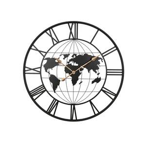Reloj de pared grande con mapa del mundo de Metal negro de 36 pulgadas, punteros dorados, diseño moderno silencioso para sala de estar, comedor, dormitorio decorativo - Product Image 1