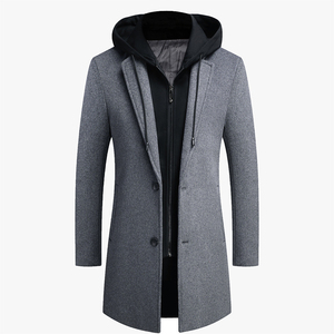 <b>Men's</b> Black <b>Wool</b> Overcoat Knee Length <b>Hooded</b> Winter Duffle Jacket Zipper Button Thick Warm <b>Coat</b> - Product Image 1