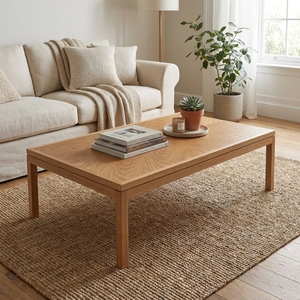 Table basse rectangulaire moderne en teck massif, finition naturelle, pieds coniques en bois, table d'appoint contemporaine pour salon - Product Image 4