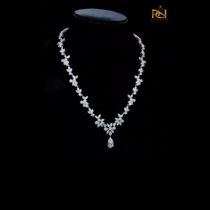 Collar Floral con Diamantes Cultivados en Laboratorio, Diseño de Lágrima Real, Oro Sólido de 9K, 14K, 18K, Joyería Fina - Product Image 3