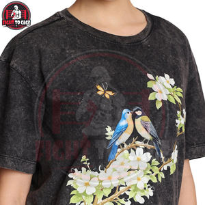 Nueva Llegada Camiseta de Algodón 100% de Alta Calidad con Lavado Ácido y Estampado Floral de Aves, de Manga Corta y Tejido Pesado para Mujer - Product Image 6