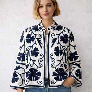Handmade Knitted Suzani <b>Kantha</b> Boho Embroidered Quilted Breathable Eco-Friendly Reversible Cotton Bomber <b>Jacket</b> Windproof Spring - Product Image 2