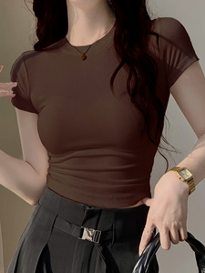 เสื้อครอปท็อปผู้หญิง แขนสั้น ทรงเข้ารูป ผ้าริบ ยืดได้ สวมใส่สบาย เหมาะกับทุกวัน สไตล์สตรีทแฟชั่น - Product Image 3