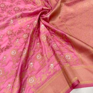 Sari de Seda Khadi Banarasi Puro con Bordado Floral en Oro y Plata y Blusa sin Coser, Precio al por Mayor por Royal Export - Product Image 3