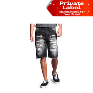 Casual High Street <b>Men</b> Denim Shorts Elastic Waistband Wide Leg Shorts Retro Washed Blue <b>Men</b> Denim Shorts Large Pocket Utility - Product Image 1