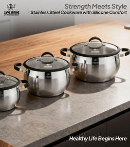 Luxury 6-Piece 18/10 Stainless <b>Steel</b> <b>Pot</b> Set with Silicone-Edged Lids and Silicone-Wrapped Handles - Product Image 5
