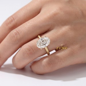 Impresionante Anillo de Compromiso de Diamante Cultivado en Laboratorio de Corte Ovalado de Dos Tonos, Oro Blanco de 14K, Joyería para Mujer para Aniversario de Bodas y Fiestas VS - Product Image 5
