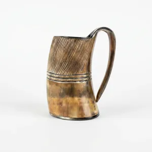 Mug en corne de buffle fait main, forme naturelle, sculpté, art rustique, objet de collection, durable, authentique, médiéval, viking, fait main - Product Image 4