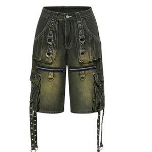 Custom Mens Camo Cargo Denim Shorts Rhinestone Studded Crystal Army Green <b>Camouflage</b> Baggy Y2K Streetwear Loose Fit Jorts Shorts - Product Image 6