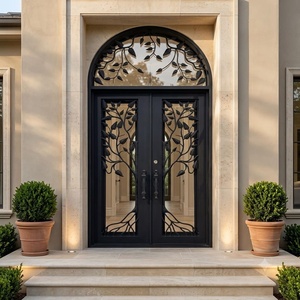 Royal Luxury Hand-forged Iron Glass Entrance Gate Rust-Resistant Easy Assembly Arched Design Modern Style Finished Surface <b>Swing</b> - Product Image 2