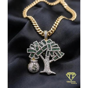 Pendentif Arbre à Monnaie en Argent Sterling 925, Moissanite, Diamant, Pierre Verte, Entièrement Sertie, Bijoux Hip Hop - Product Image 5