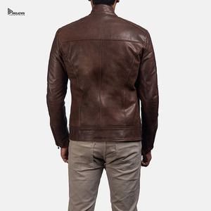 Veste en cuir pour homme, style motard, coupe-vent, chaude, légère, avec fermeture éclair, pour l'hiver, logo personnalisé - Product Image 4