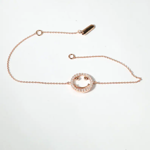 Pulsera de la Amistad con Cara Sonriente de Diamante Natural, Oro Sólido de 14K, Delicada Pulsera de Aniversario con Círculo de Diamantes Cultivados en Laboratorio, Regalo para Ella - Product Image 4