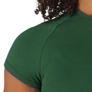 Camiseta Deportiva Ajustada de Algodón Verde Oscuro para Mujer, Camiseta de Gimnasio, Ropa Deportiva, Entrenamiento Atlético, Ejercicio, Deporte, Manga Corta - Product Image 6