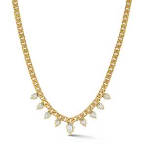 สร้อยคอแบบ Cuban Link ประดับเพชรทรงลูกแพร์เพาะเลี้ยงในห้องปฏิบัติการ พร้อมจี้ห้อย  ความยาว 18 นิ้ว ขายส่งเป็นคู่ ทองคำแท้ 14k 18k จากผู้ผลิต - Product Image 5