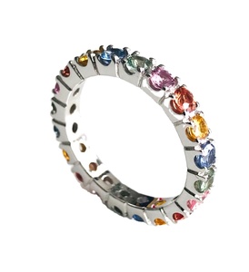 Anillo de apilamiento eternidad para mujer, joyería de Bangkok, Multi zafiro Natural, elegante - Product Image 1