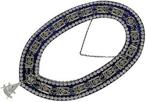 Tablier de Maître Ancien Maçon avec chaîne de col et bijou, en tissu bleu de type cuir, origine Pakistan - Product Image 5