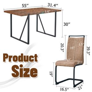 <b>Retro</b> Rectangular <b>Dining</b> <b>Table</b> Set with Fishbone Patterned MDF Desktop Black Metal Legs 6 Chairs-for Your <b>Dining</b> Room - Product Image 4
