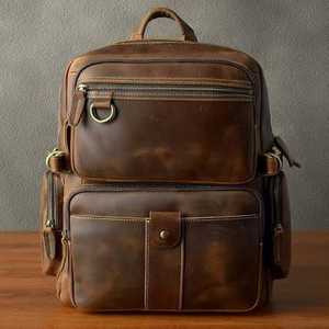 Sac à dos en cuir de luxe avec logo personnalisé, grande capacité, sac pour ordinateur portable pour hommes, sac à dos d'école - Product Image 4