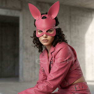 ผ้าปิดตาคอสเพลย์หนังเทียมสีดำแดงพร้อมดีไซน์ทรงปากและกระดุมสีทอง |    อุปกรณ์เสริมชุดฮาโลวีนแบบปรับได้ - Product Image 2