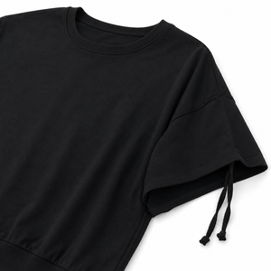 Camiseta Corta Premium de Cuello Redondo para Mujer con Lazos Ajustables en las Mangas, de Algodón Suave, Estilo Casual, Diseño Personalizado OEM/ODM - Product Image 5