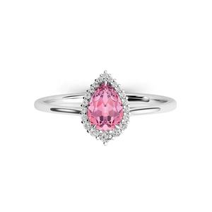 Anillo Minimalista de Plata de Ley 925 con Turmalina Rosa Creada en Laboratorio, Forma de Pera, Hecho con Plata Pura, Joyería Fina para Mujer - Product Image 1