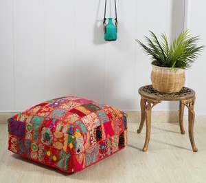 Housse de coussin carrée bohème en patchwork, brodée à la main, en coton, style indien, décoration intérieure - Product Image 1
