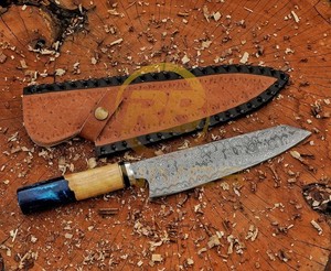 Cuchillo de Chef de Acero de Damasco Hecho a Mano de Primera Calidad con Mango Ergonómico de Resina y Madera para Cocina Profesional - Product Image 2